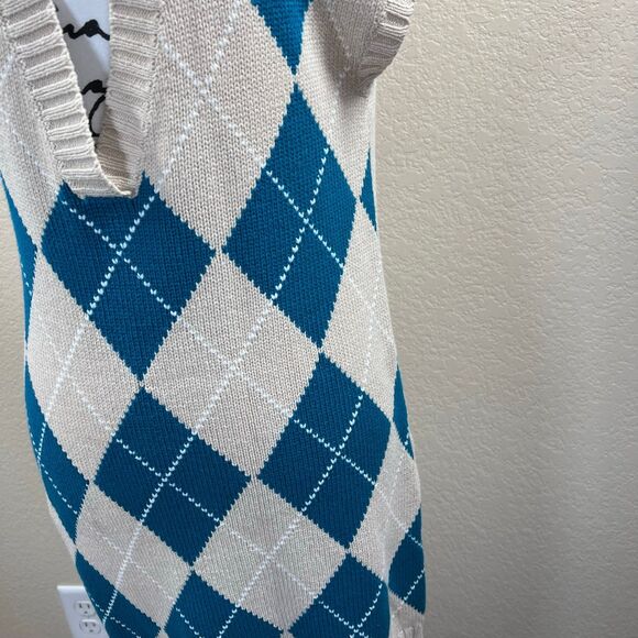 JJ Basics Light Brown long knit sweater/ dress blue checkers size XL academia - Picture 6 of 12